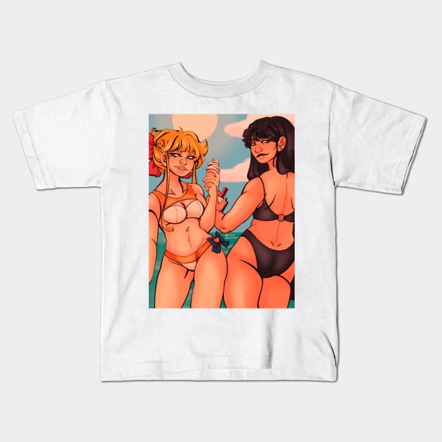 Beach ladies Kids T-Shirt by paperstarzz